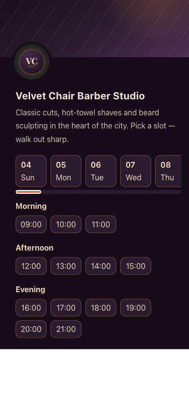 Preview of Velvet Chair — Barber Booking