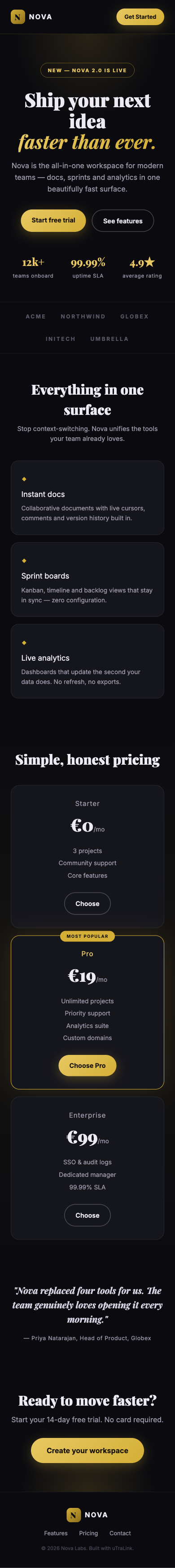 Preview of NOVA — SaaS Landing