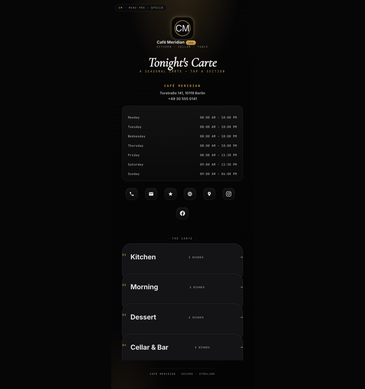 Preview of Menu Pro — Noir