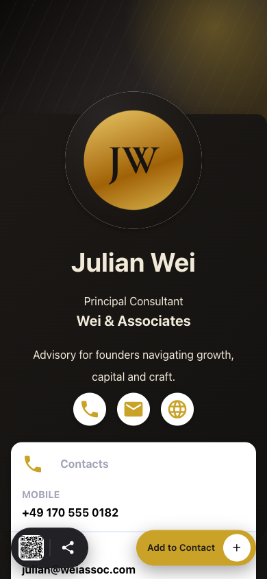 Preview of Onyx Card — Digital Business Card