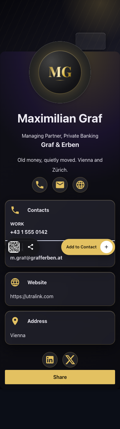 Preview of Obsidian Glass — Gold vCard