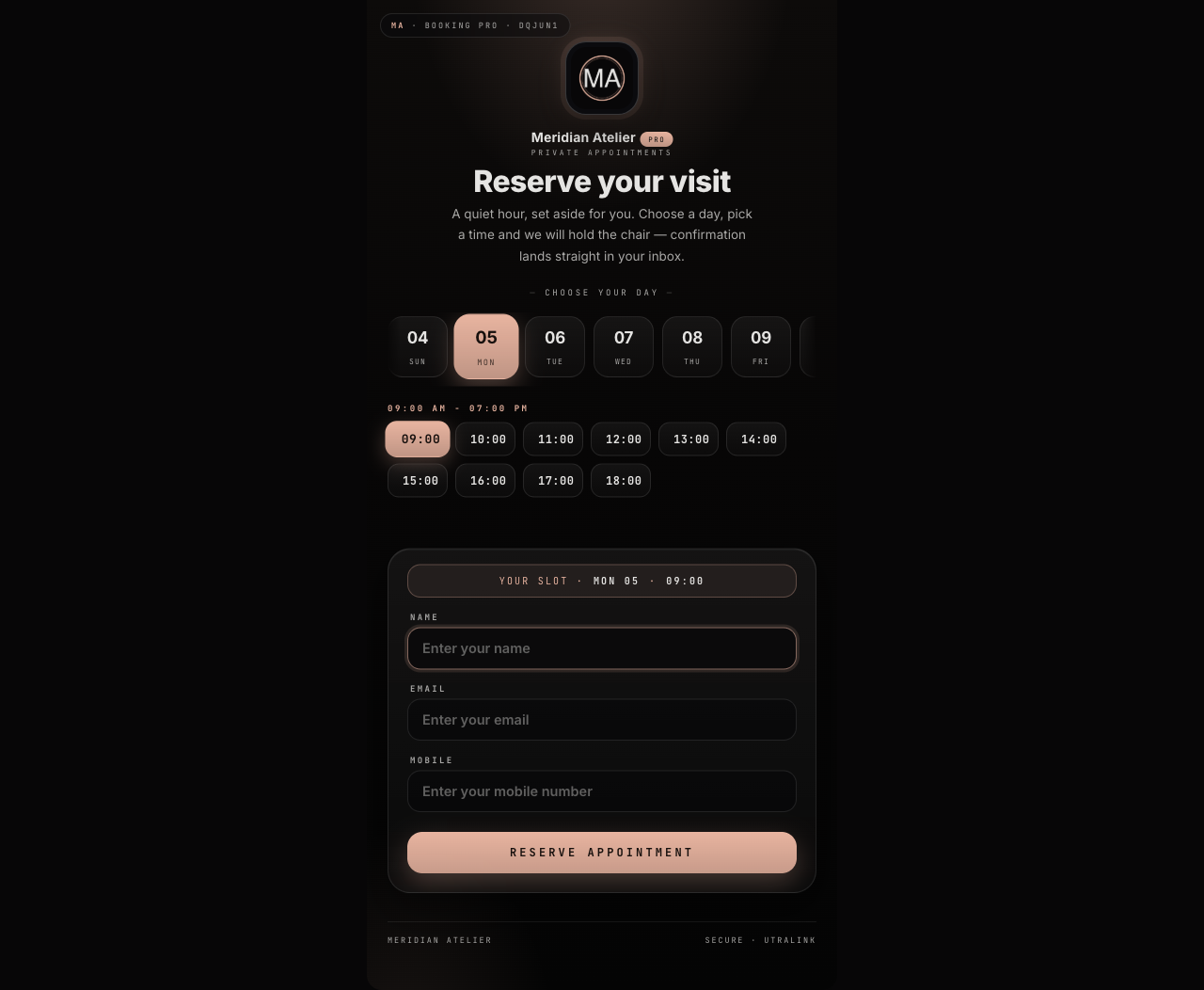 Preview of Meridian Atelier — Booking Pro Rosé