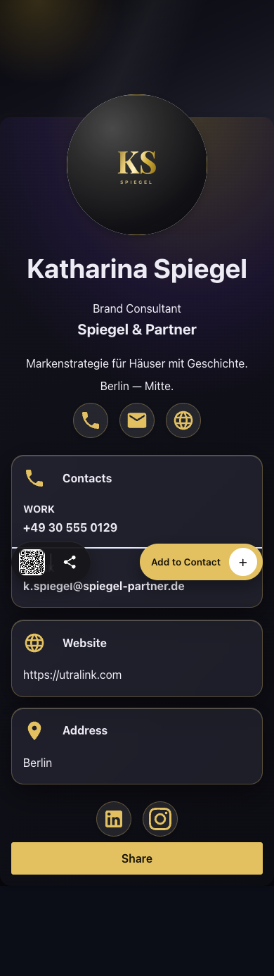 Preview of Spiegel Gold — Glass vCard