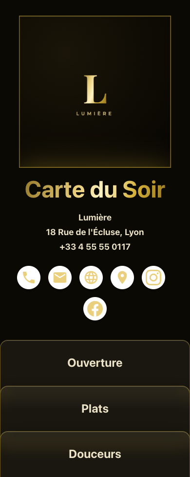 Preview of Lumière — Gold Dining Menu